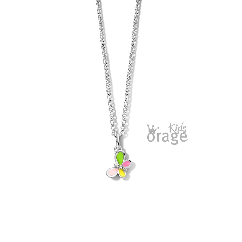 Zilveren ketting vlinder roze/groen/geel Orage kids - Staartjes en Strikjes