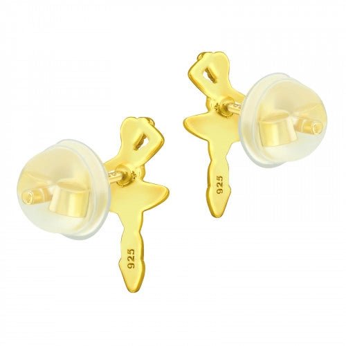 Zilveren kinder oorbellen ballerina goudkleurig met roze steentjes - Staartjes en Strikjes