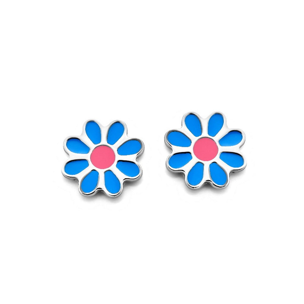 Zilveren kinder oorbellen bloemetje blauw Naiomy Princess - Staartjes en Strikjes