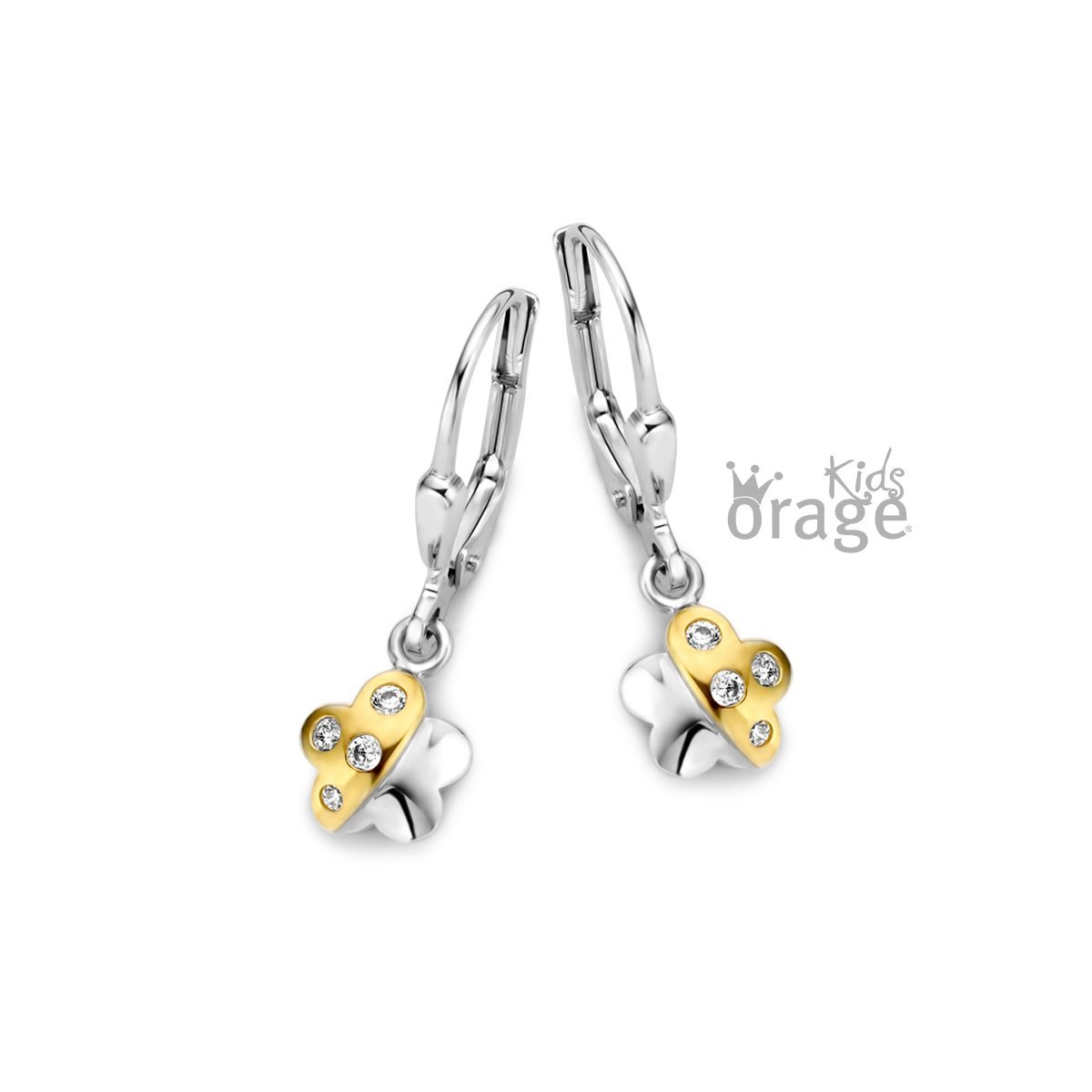 Zilveren kinder oorbellen bloemetje goudkleurig Orage kids brisuresluiting/oorslinger - Staartjes en Strikjes