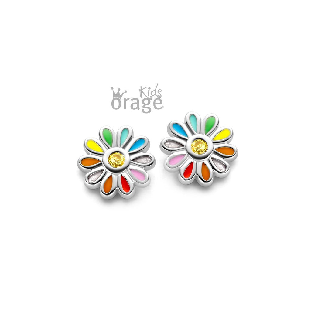 Zilveren kinder oorbellen bloemetjes multi color Orage Kids - Staartjes en Strikjes