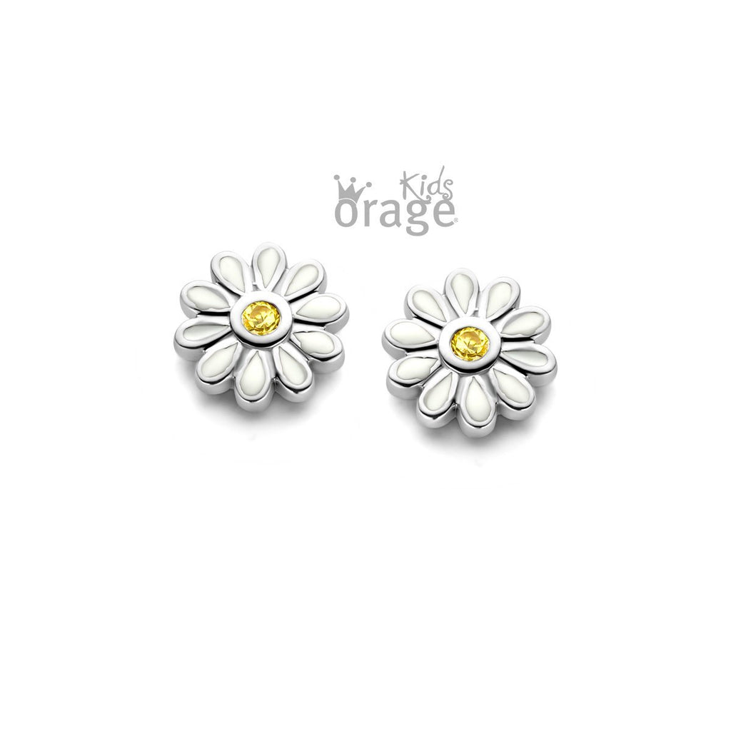 Zilveren kinder oorbellen bloemetjes wit/geel Orage Kids - Staartjes en Strikjes