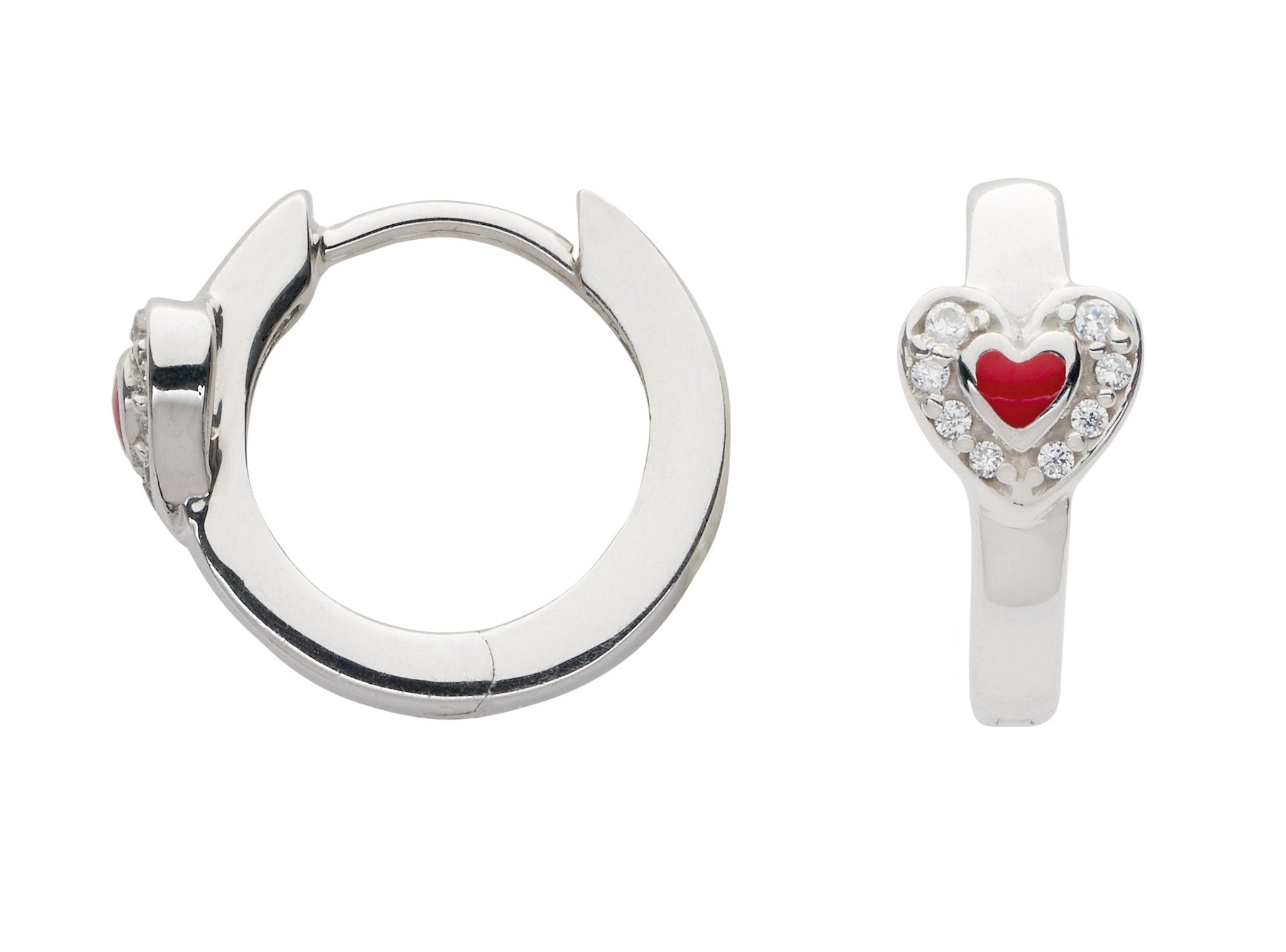 Zilveren kinder oorbellen creolen/oorringen rood hartje met zirconiasteentje - Staartjes en Strikjes