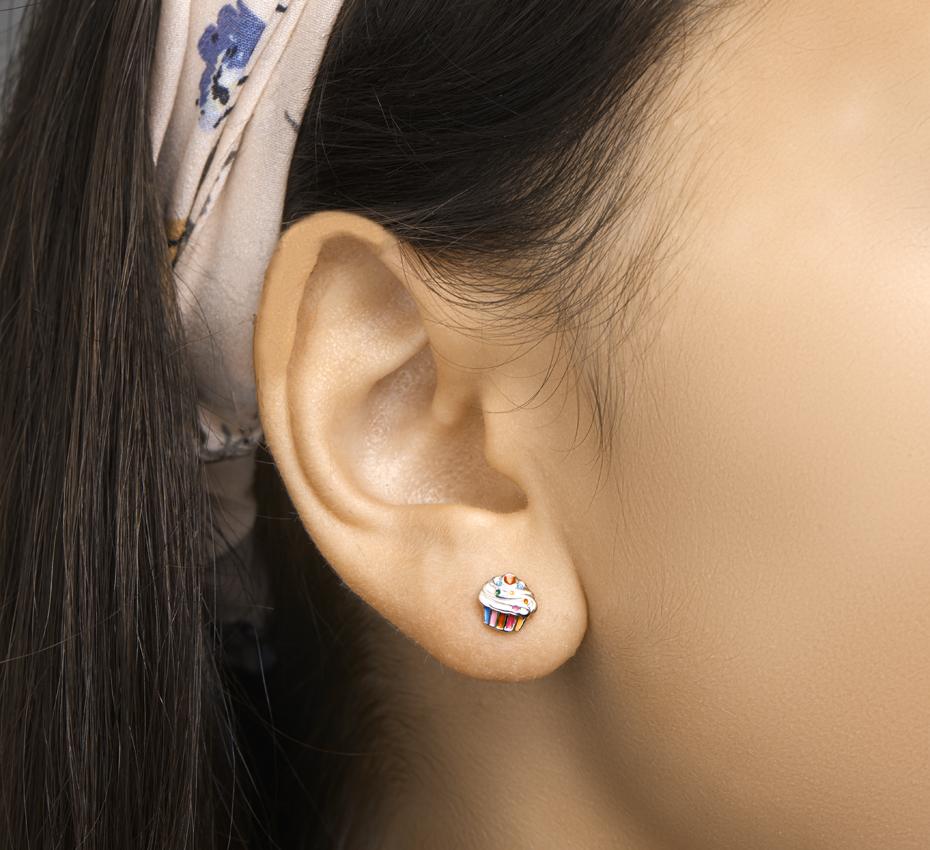 Zilveren kinder oorbellen cupcakes - Staartjes en Strikjes