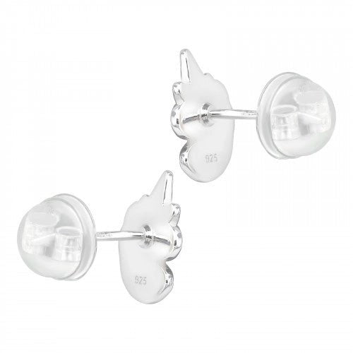 Zilveren kinder oorbellen eenhoorn met kristalletjes - Staartjes en Strikjes