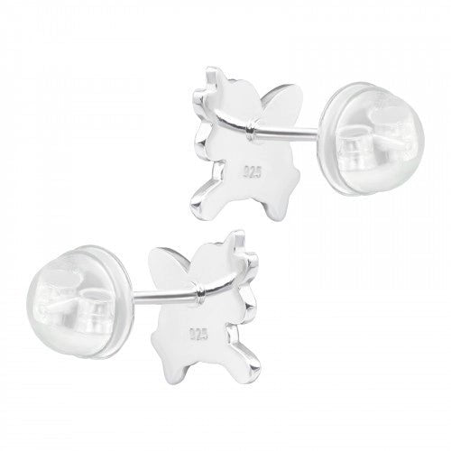 Zilveren kinder oorbellen eenhoorn met kristalletjes - Staartjes en Strikjes