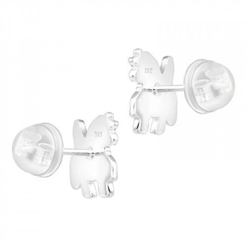 Zilveren kinder oorbellen eenhoorn met roze kristalletjes - Staartjes en Strikjes