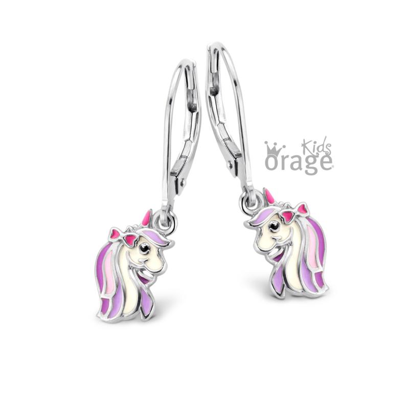 Zilveren kinder oorbellen eenhoorn unicorn Orage kids brisure sluiting - Staartjes en Strikjes