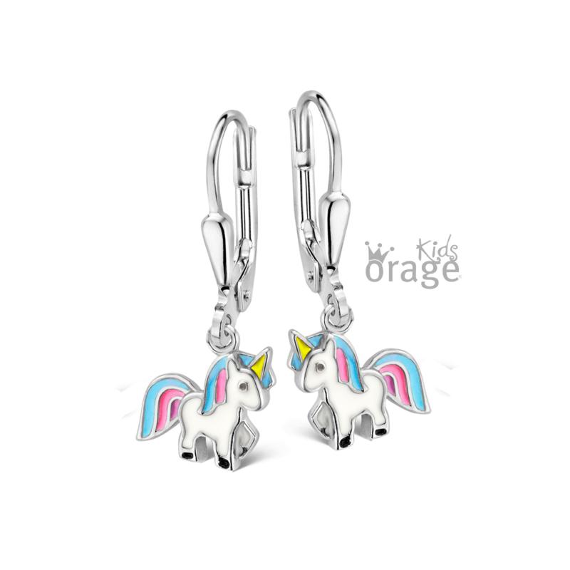 Zilveren kinder oorbellen eenhoorn unicorn Orage Kids brisure sluiting - Staartjes en Strikjes