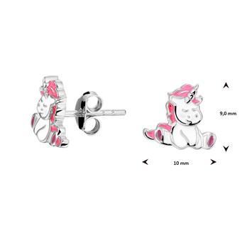 Zilveren kinder oorbellen eenhoorn wit/roze - Staartjes en Strikjes
