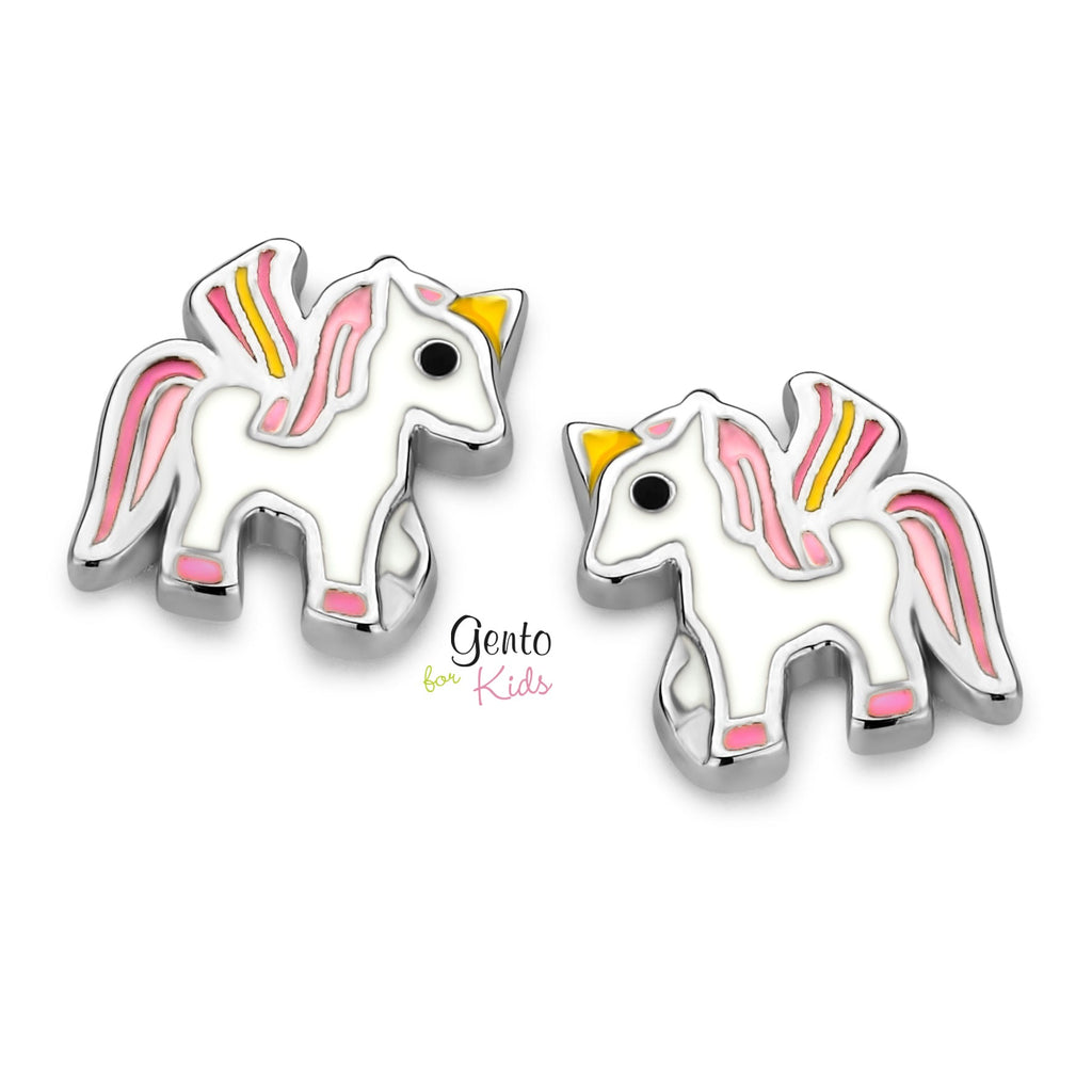 Zilveren kinder oorbellen eenhoorn/unicorn Gento for kids - Staartjes en Strikjes