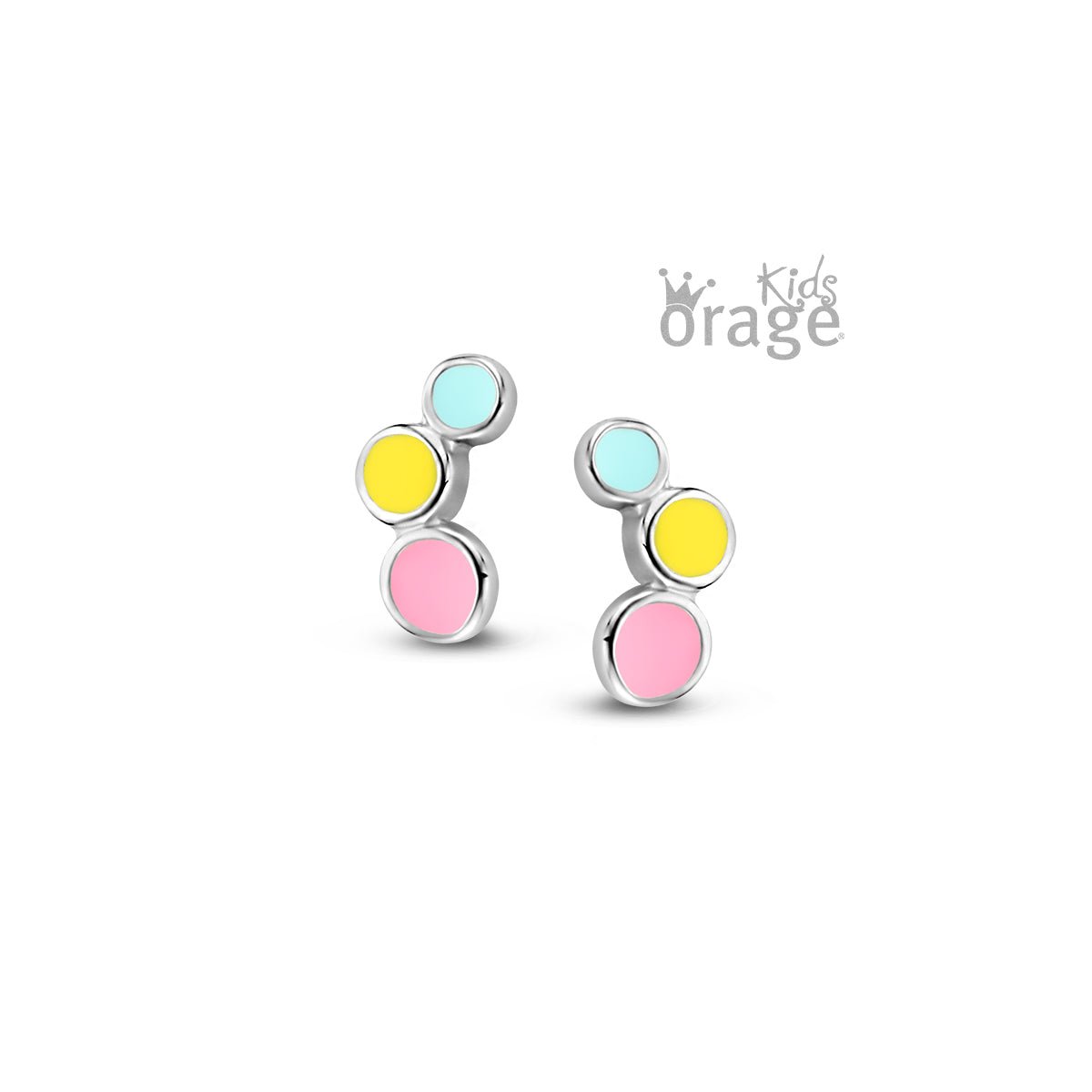 Zilveren kinder oorbellen gekleurde bolletjes Orage Kids - Staartjes en Strikjes