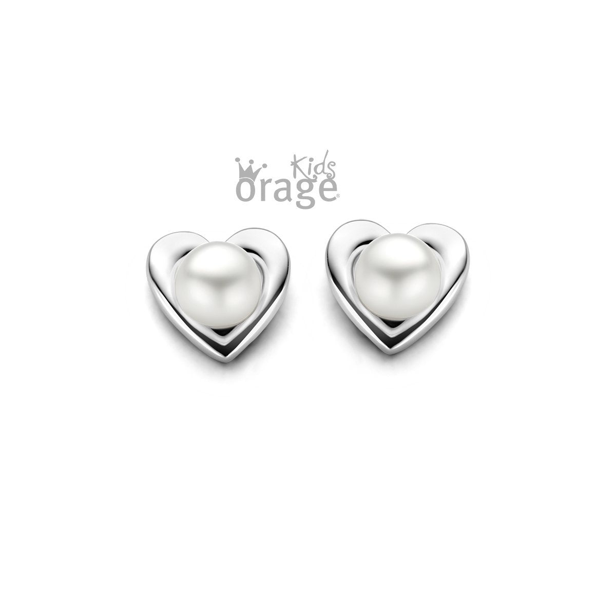 Zilveren kinder oorbellen hartje met pareltje Orage - Staartjes en Strikjes
