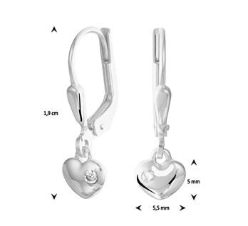 Zilveren kinder oorbellen hartje met zirconia brisure sluiting/oorslinger - Staartjes en Strikjes