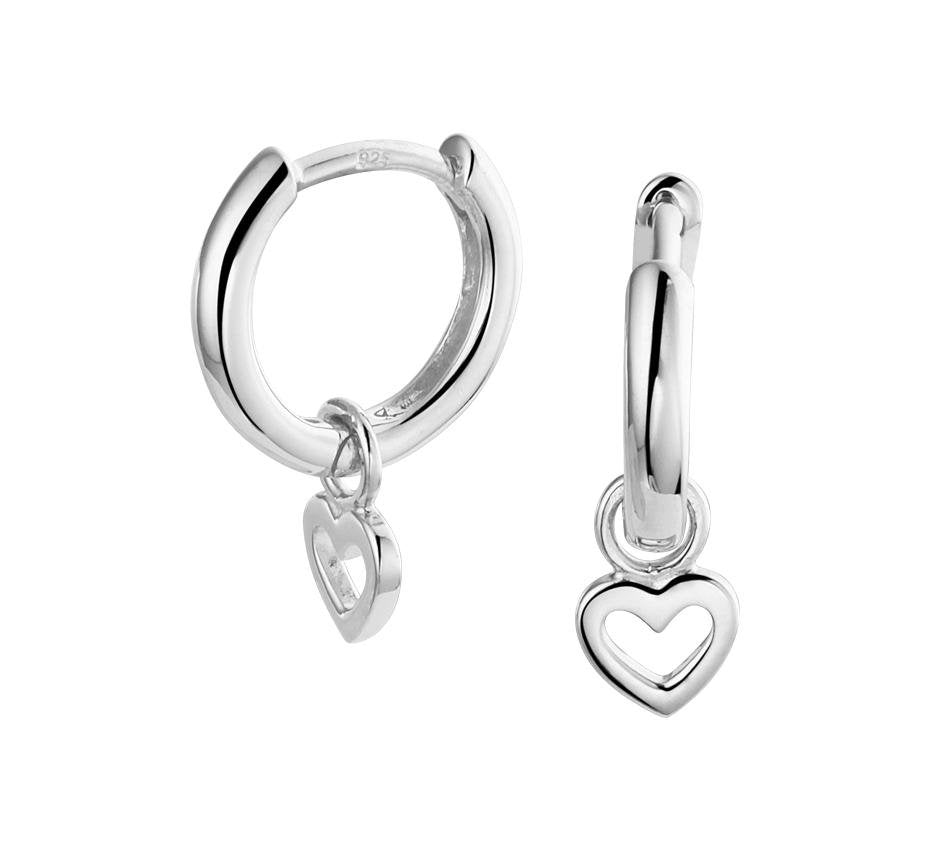 Zilveren kinder oorbellen hartjes open klapcreolen/oorringen - Staartjes en Strikjes