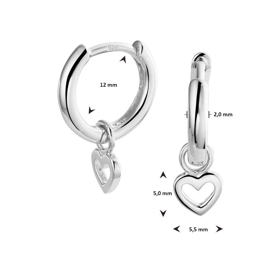 Zilveren kinder oorbellen hartjes open klapcreolen/oorringen - Staartjes en Strikjes