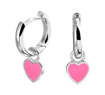 Zilveren kinder oorbellen hartjes roze oorringen - Staartjes en Strikjes