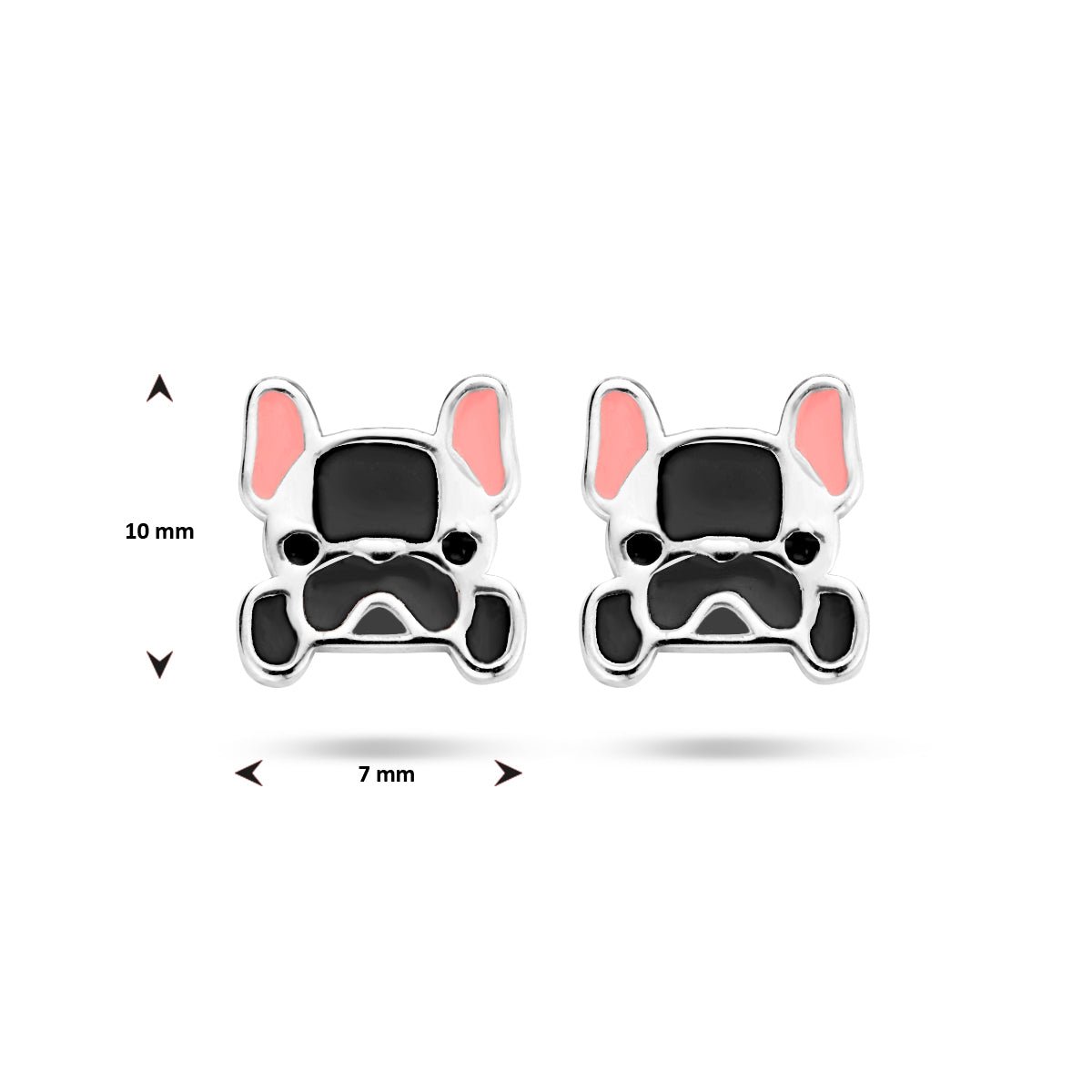 Zilveren kinder oorbellen hondje zwart - Staartjes en Strikjes