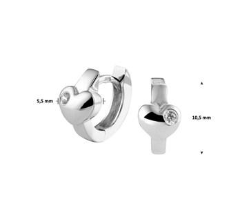 Zilveren kinder oorbellen klap creolen | hartje met zirkoniasteentje - Staartjes en Strikjes