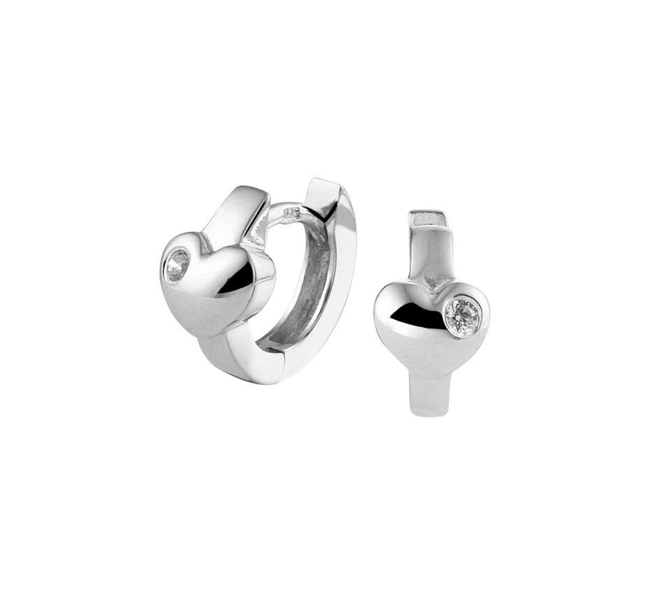 Zilveren kinder oorbellen klap creolen | hartje met zirkoniasteentje - Staartjes en Strikjes