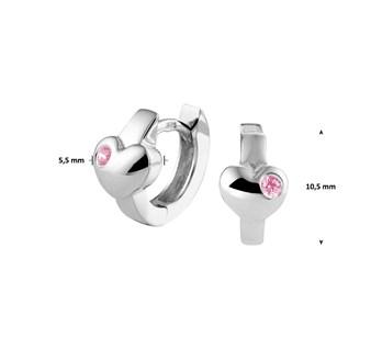 Zilveren kinder oorbellen klap creolen | hartje met zirkoniasteentje roze - Staartjes en Strikjes