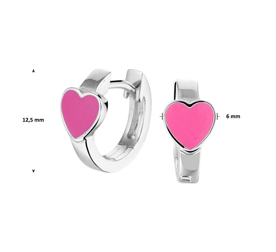 Zilveren kinder oorbellen klap creolen | hartjes roze - Staartjes en Strikjes
