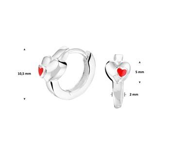 Zilveren kinder oorbellen klap creolen/oorringen hartjes met klein rood hartje - Staartjes en Strikjes