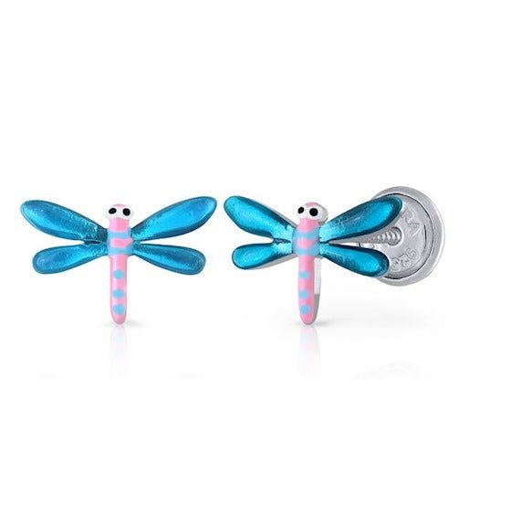 Zilveren kinder oorbellen libelle |schroefsluiting Lapetra - Staartjes en Strikjes