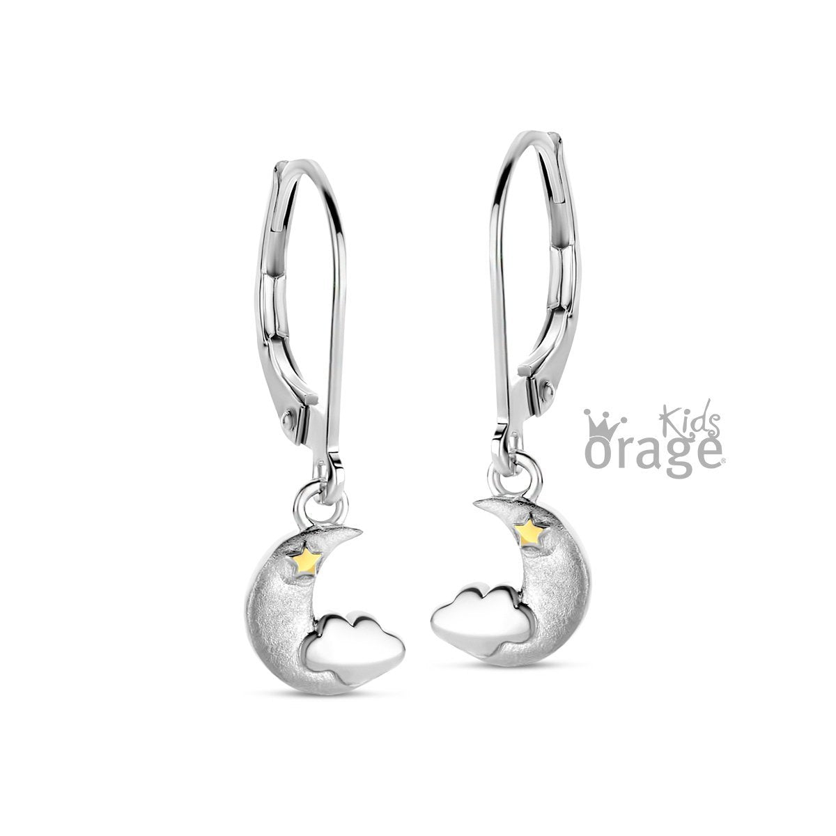 Zilveren kinder oorbellen maan en ster Orage Kids brisure sluiting/oorslinger - Staartjes en Strikjes
