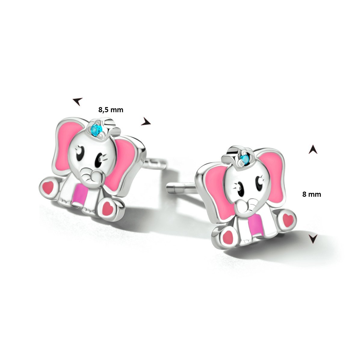 Zilveren kinder oorbellen olifantjes met blauw zirkoniasteentje - Staartjes en Strikjes