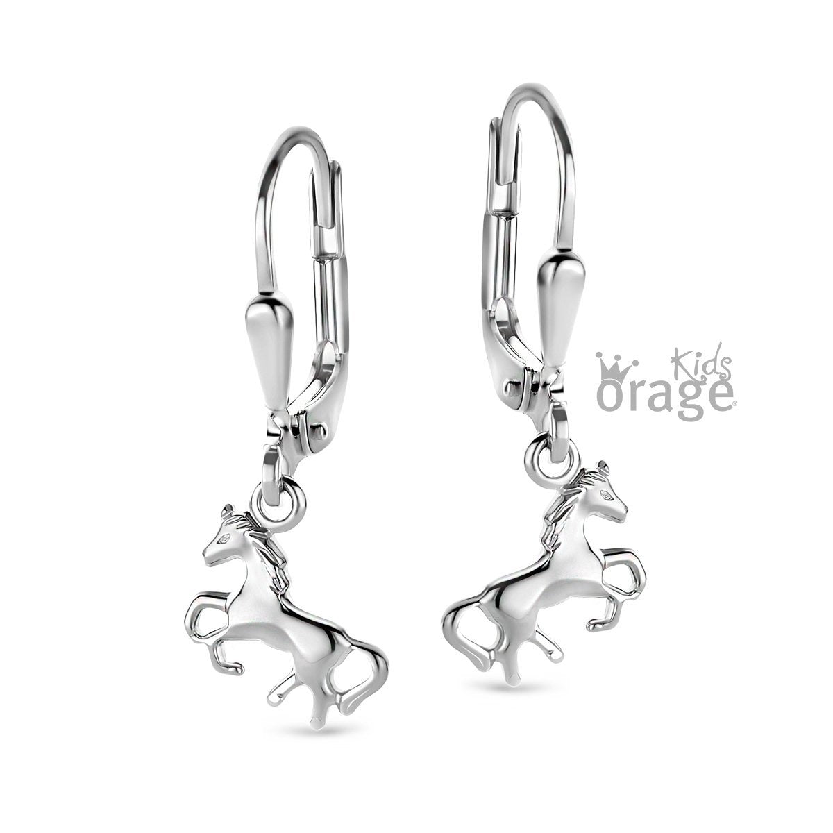 Zilveren kinder oorbellen paardjes Orage kids brisuresluiting/oorslinger - Staartjes en Strikjes