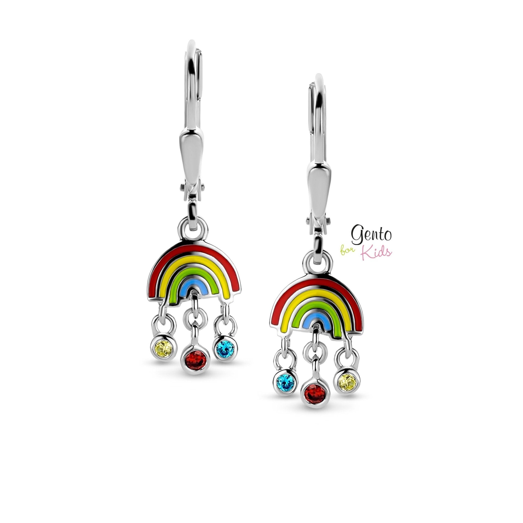 Zilveren kinder oorbellen regenboog Gento for kids brisure sluiting/oorslinger - Staartjes en Strikjes