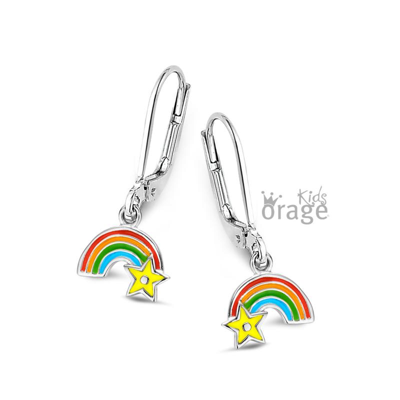 Zilveren kinder oorbellen regenboog met ster Orage Kids brisuresluiting - Staartjes en Strikjes
