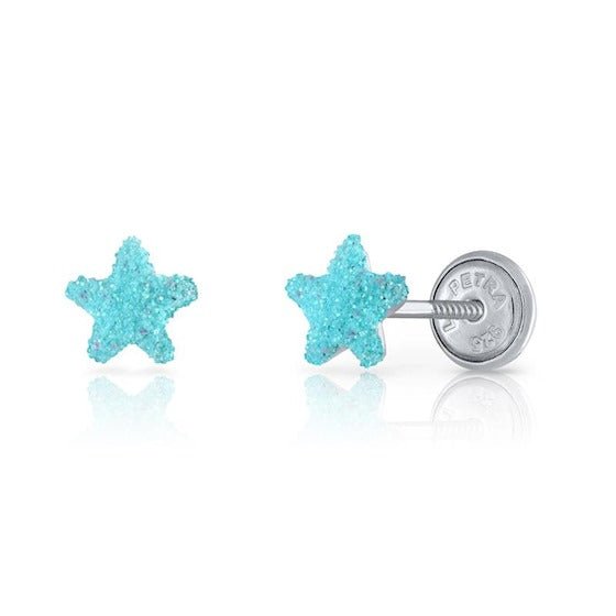 Zilveren kinder oorbellen ster aqua blauw |schroefsluiting Lapetra - Staartjes en Strikjes