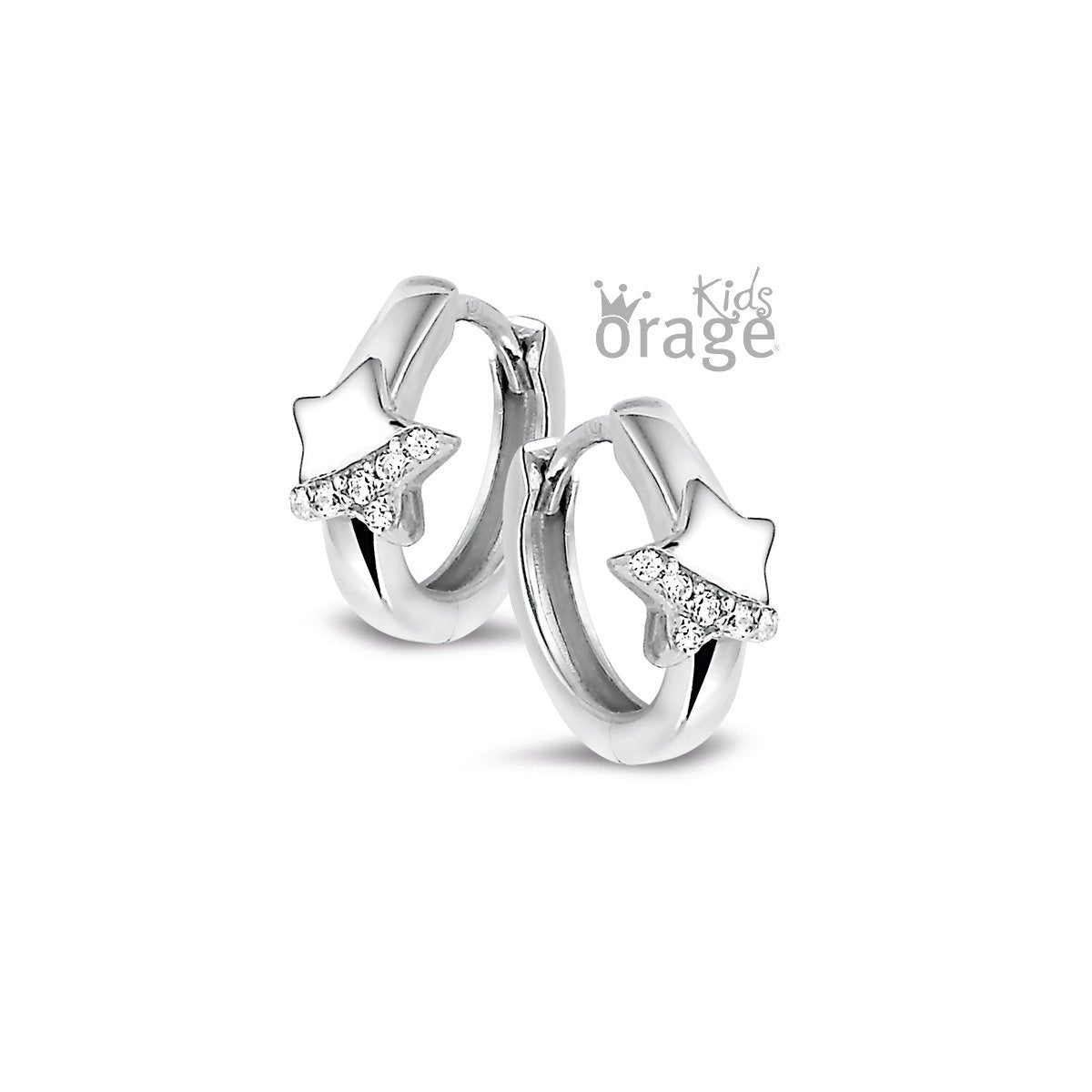 Zilveren kinder oorbellen sterretjes met steentjes Orage kids oorringen/creolen - Staartjes en Strikjes