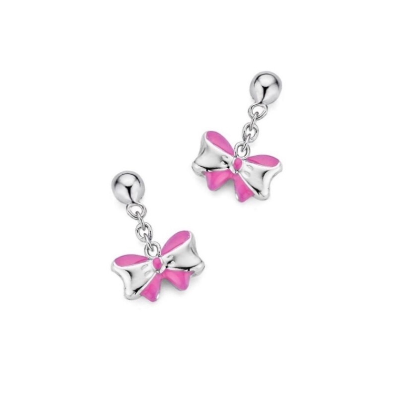 Zilveren kinder oorbellen strikje hangertjes Naiomy Princess - Staartjes en Strikjes