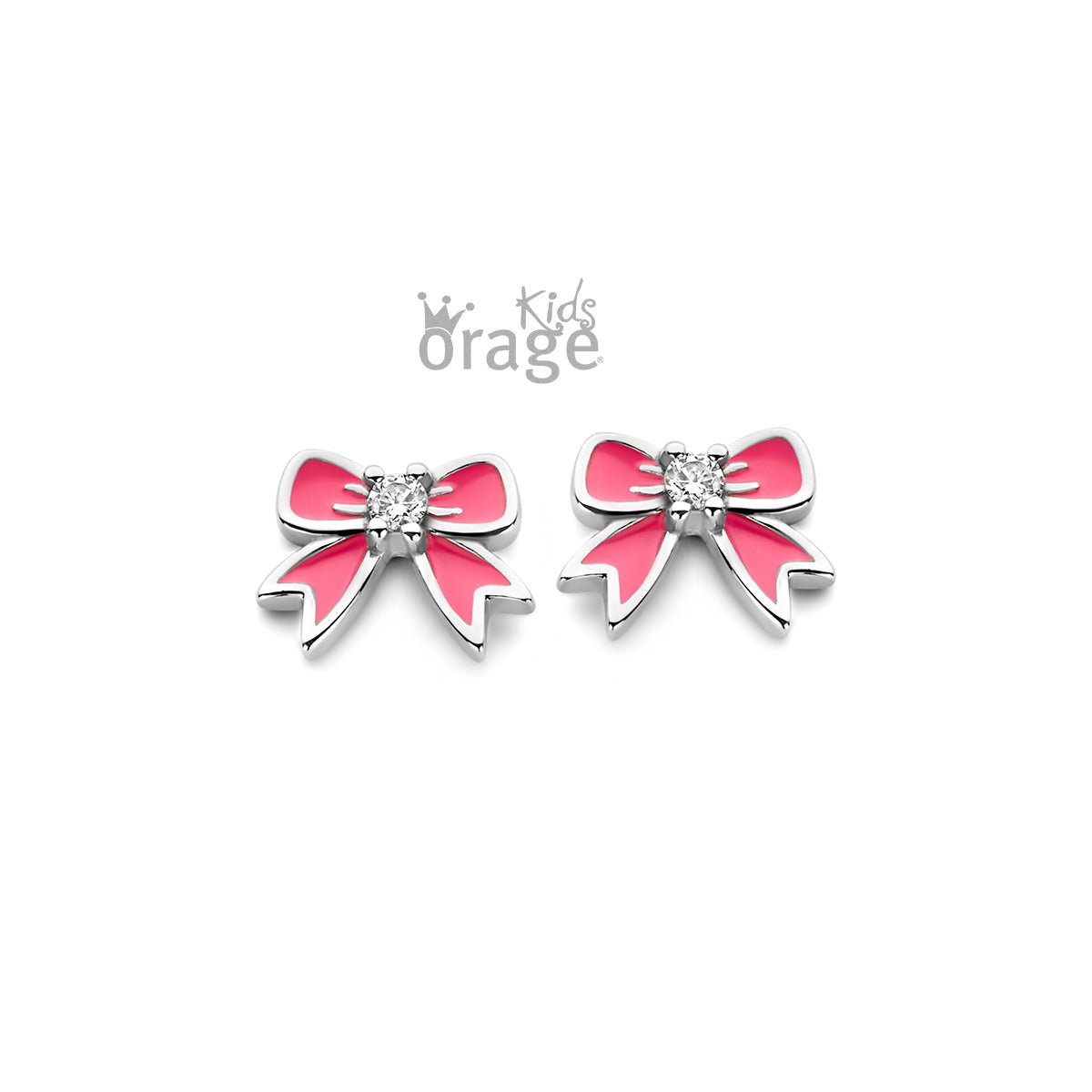 Zilveren kinder oorbellen strikjes met steentje Orage kids - Staartjes en Strikjes