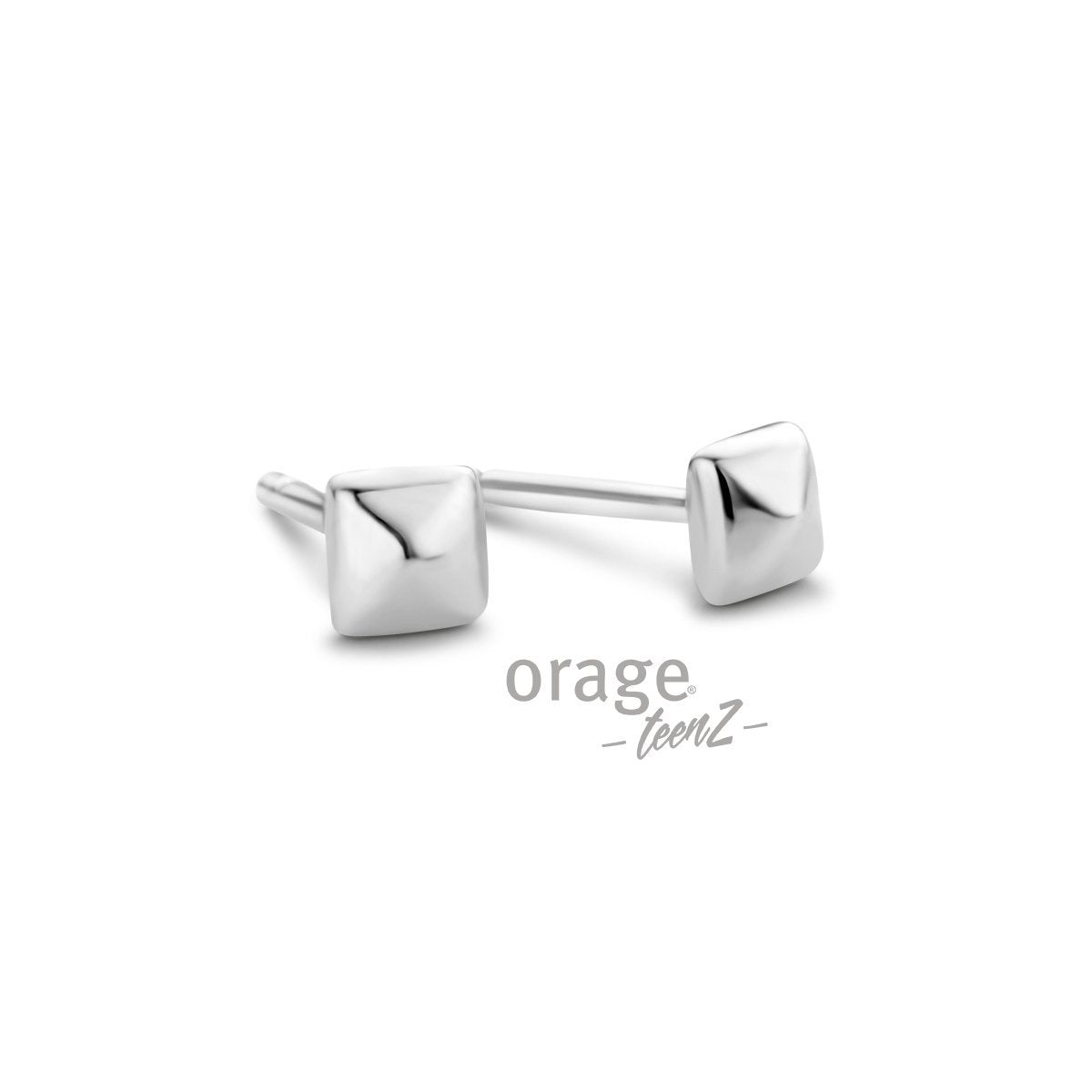 Zilveren kinder oorbellen vierkantje 4 mm. Orage Teenz - Staartjes en Strikjes