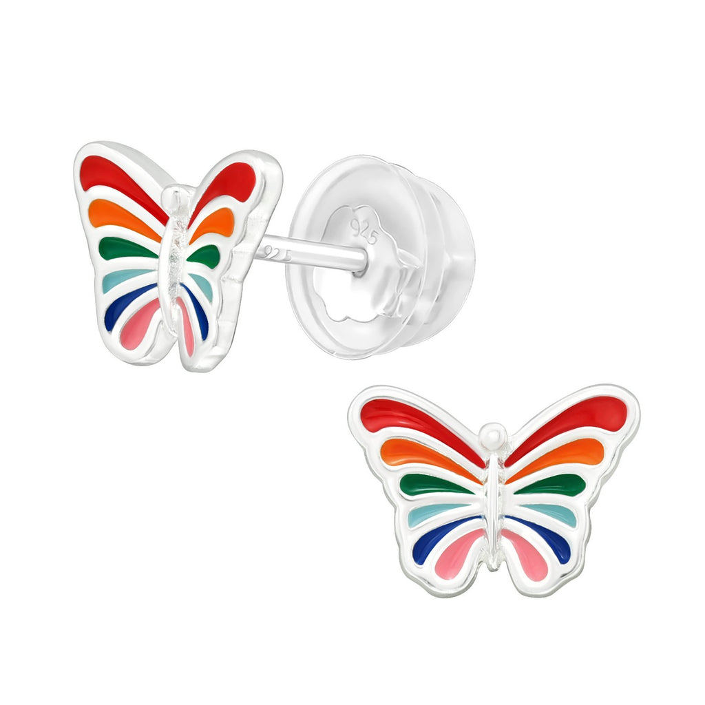 Zilveren kinder oorbellen vlinder multicolor - Staartjes en Strikjes