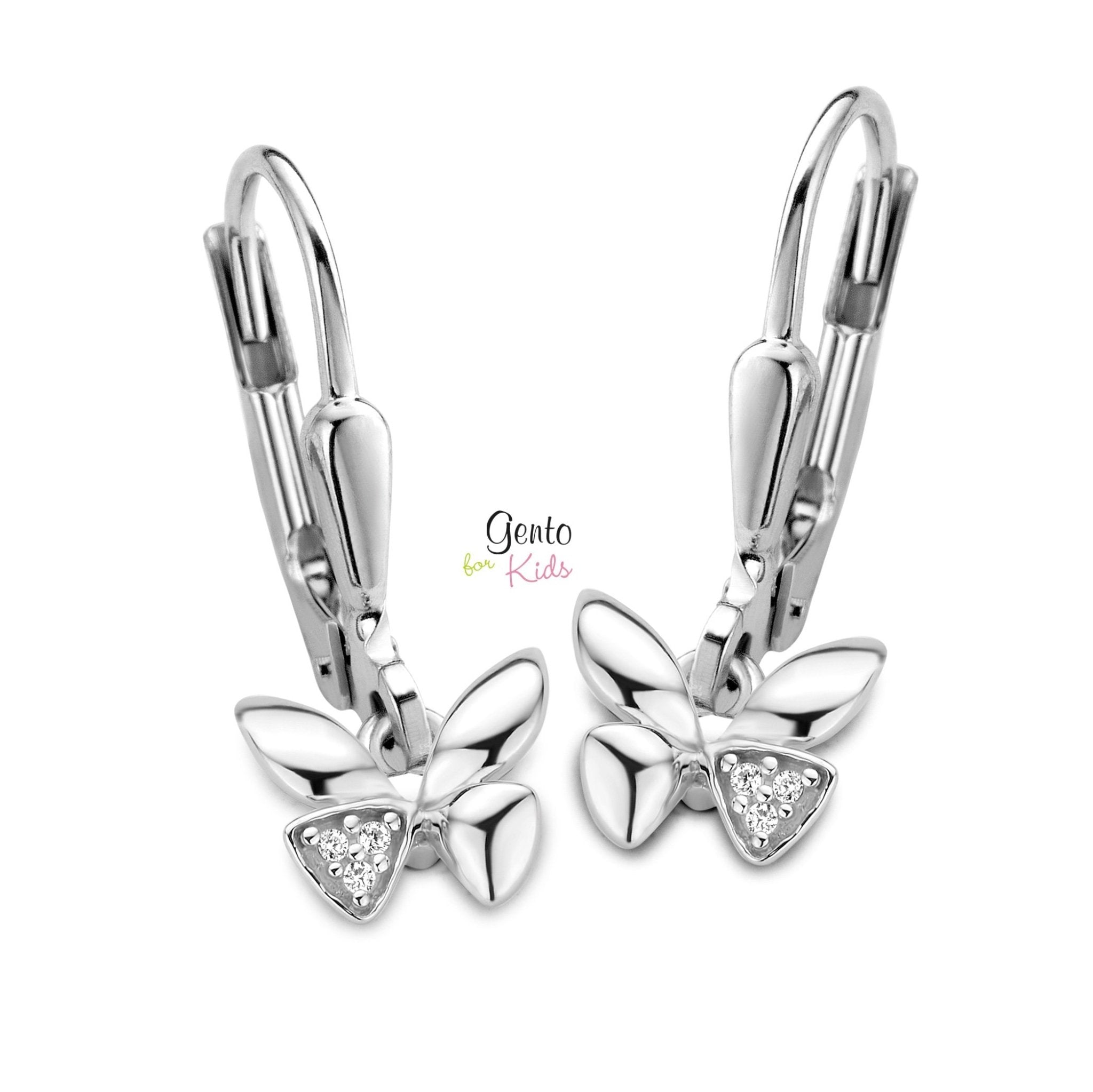 Zilveren kinder oorbellen vlindertjes Gento for kids brisure sluiting/oorslinger - Staartjes en Strikjes