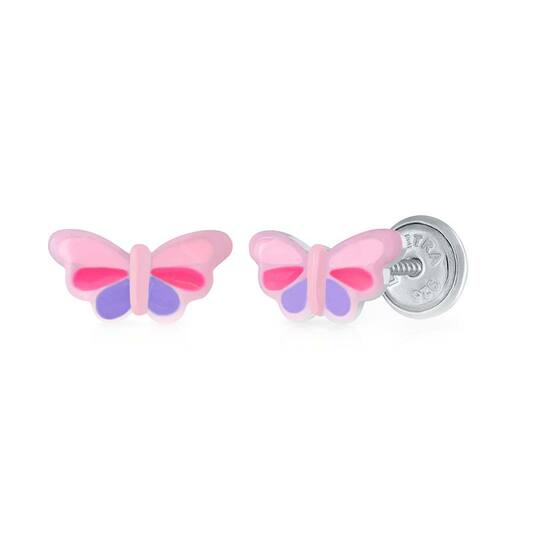 Zilveren kinder oorbellen vlindertjes |schroefsluiting Lapetra - Staartjes en Strikjes