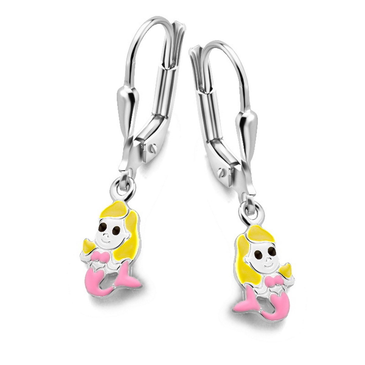 Zilveren kinder oorbellen zeemeermin roze brisure sluiting/oorslinger Naoimy princess - Staartjes en Strikjes