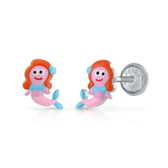 Zilveren kinder oorbellen zeemeermin |schroefsluiting Lapetra - Staartjes en Strikjes