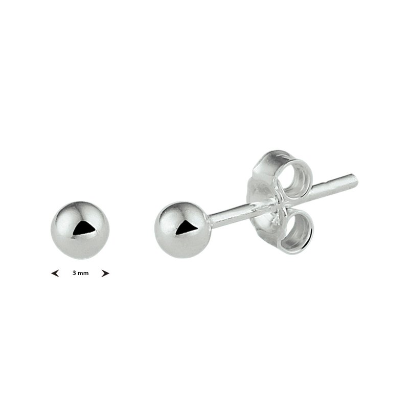 Zilveren kinderoorbellen bolletje 3 mm. klein - Staartjes en Strikjes