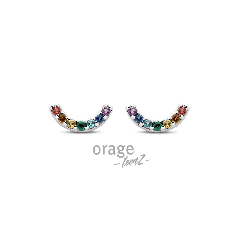 Zilveren kinderoorbellen boogje multi color 9 mm. Orage Teenz - Staartjes en Strikjes