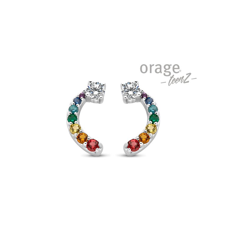 Zilveren kinderoorbellen boogje multi color Orage Teenz - Staartjes en Strikjes