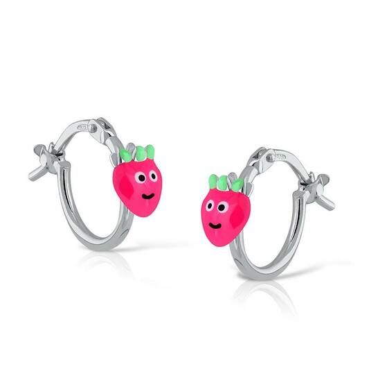 Zilveren kinderoorbellen creolen/oorringen met franse sluiting aardbei Lapetra - Staartjes en Strikjes