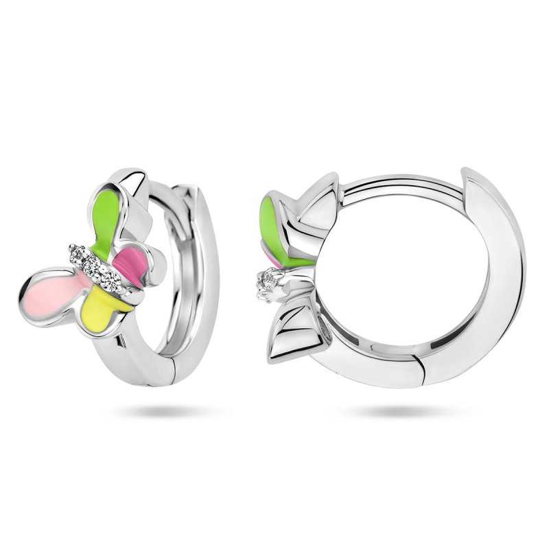 Zilveren kinderoorbellen creolen/oorringen vlindertjes zirconia - Staartjes en Strikjes