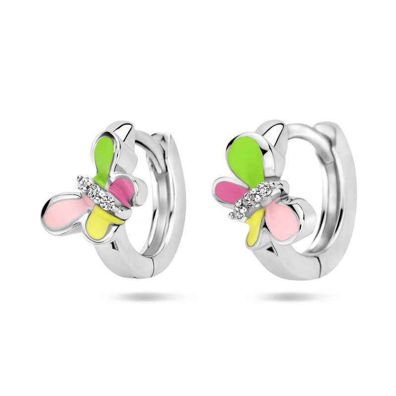 Zilveren kinderoorbellen creolen/oorringen vlindertjes zirconia - Staartjes en Strikjes