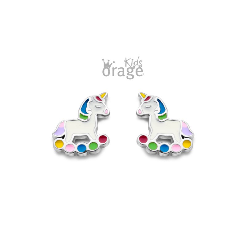 Zilveren kinderoorbellen eenhoorn/unicorn wit/multi Orage Kids - Staartjes en Strikjes